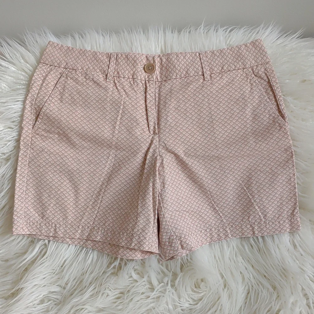 LOFT Pink Tan Diamond Lattice Print Cotton Chino Shorts Flat Front Women's 8